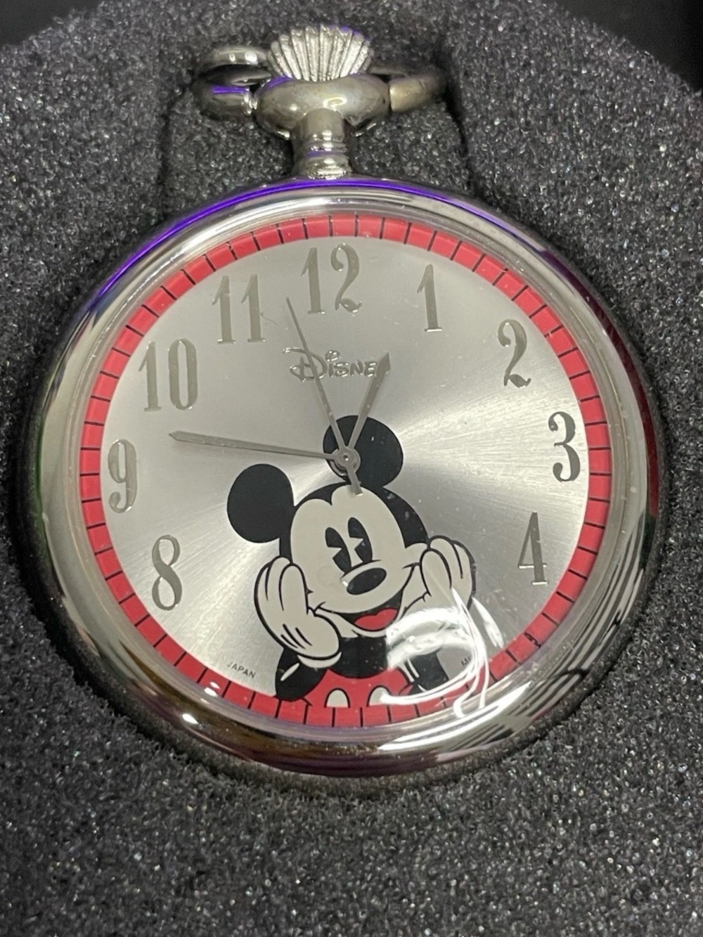 Disney Silver and Red Mickey Mouse Pocket Watch